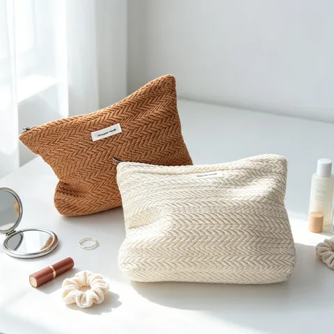 Borsa Cosmetica in Tela Custodia per Trucchi Tessuta con Motivo Spiga di Riso Portatile Organizzatore di Articoli Vari da Viaggio per Donne