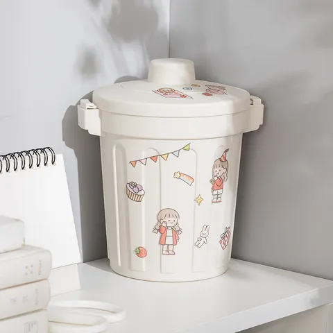 Mini Cestino da Scrivania Con Coperchio Carina Scatola di Immagazzinaggio in Plastica Piccolo Contenitore