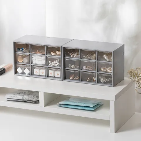 Scatola Portaoggetti da Scrivania in Plastica Moderna Minimalista Organizzatore di Cassetti Trasparenti Multi-Griglia per Ufficio e Camera da Letto