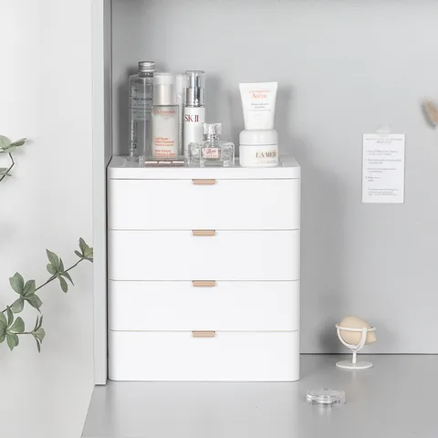Scatola Portaoggetti da Scrivania in Plastica Organizer a Cassetti Multistrato per Dormitorio Ufficio Cosmetici Cancelleria Bianco