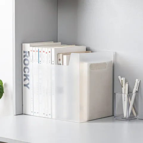 Transparent Plastic Book Storage Box Foldable Desktop Organizer Bin For Classroom Students Book Shelf Sundries Storage