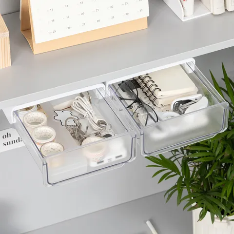 Under Desk Drawer Organizer Hidden Storage Box Self-Adhesive Desk Tray For Office Stationery Clear