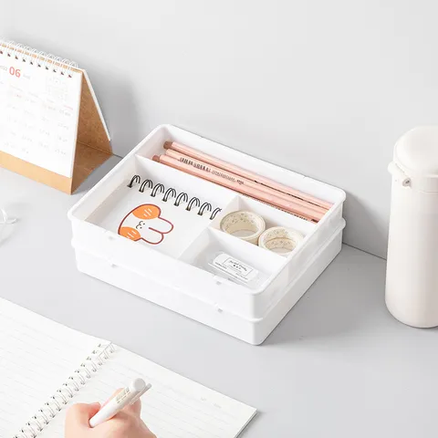 Organizzatore per Cassetti in Plastica Multifunzionale Scatola di Immagazzinaggio per Scrivania Trasparente e Bianca per Ufficio Casa