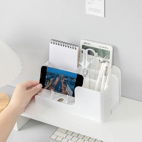 Organizzatore da Scrivania in Plastica Multifunzionale Portapenne E Supporto Per Telefono Stile Moderno Minimalista Per Ufficio Casa Scatola