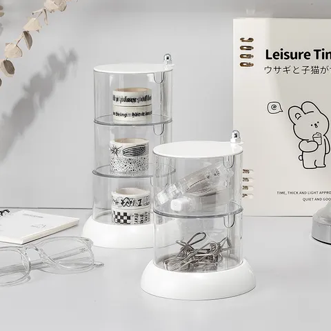 Scatola Portaoggetti per Trucco Cosmetico in Plastica Trasparente Girevole Trasparente Supporto per Conservazione Desktop Multistrato