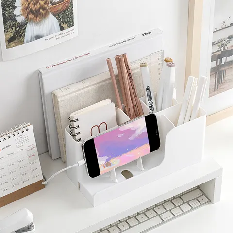 Organizzatore da Scrivania in Plastica Multifunzionale Portapenne E Supporto Per Telefono Stile Moderno Minimalista Per Ufficio Casa Scatola