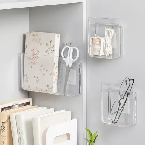 Scatola di Immagazzinamento a Parete Trasparente per Telecomando Supporto di Carica per Telefono in Plastica Organizzatore di Accessori