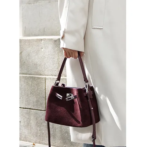Vintage Women Bucket Bag Genuine Leather Handbag Casual Retro Small Square Shoulder Bag Top Handle Crossbody Bag