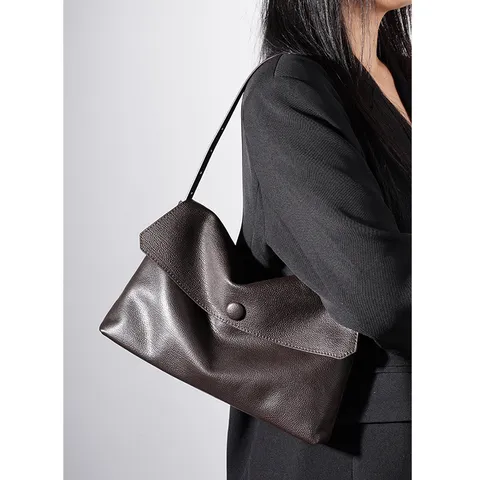 Women Genuine Leather Shoulder Bag Urban Minimalist Top Handle Bag Solid Color Tote Bag