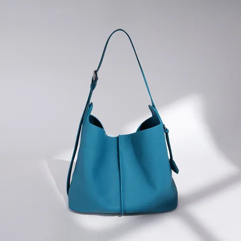 Genuine Leather Bucket Bag For Women Large Capacity Casual Shoulder Crossbody Bag Minimalist Commuter Tote Bag