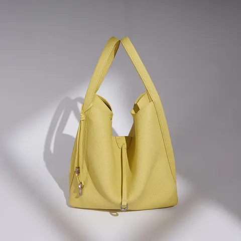 Women Genuine Leather Bucket Bag Minimalist Top Handle Handbag Large Capacity Casual Commuter Shoulder Bag