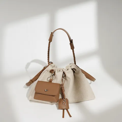 Casual Linen Crossbody Bag For Women Fashion Color Block Drawstring Shoulder Bag Small Daily Travel Handbag