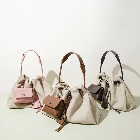 Casual Linen Crossbody Bag For Women Fashion Color Block Drawstring Shoulder Bag Small Daily Travel Handbag