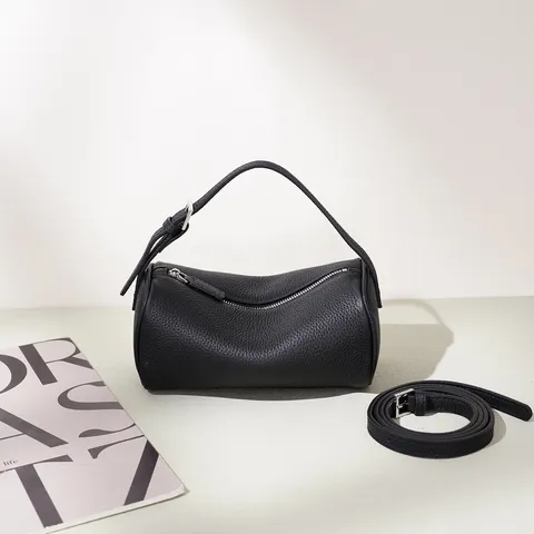 Genuine Cowhide Leather Cylinder Bag Women Minimalist Underarm Shoulder Bag Fashion Casual Commuting Handbag