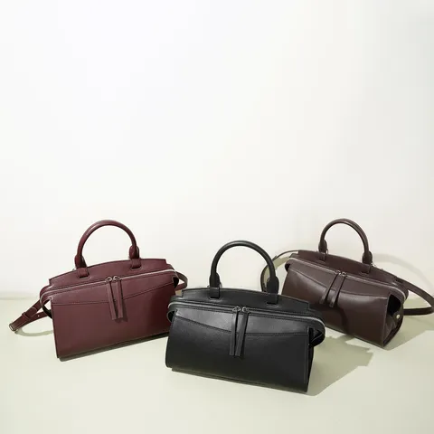 Women Casual Genuine Leather Top Handle Bag Vintage Bowling Shoulder Crossbody Bag Large Capacity Satchel Handbag