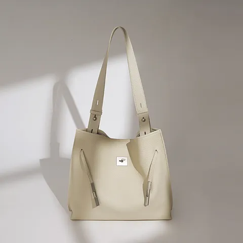 Women Large Capacity Leather Tote Bag Urban Minimalist Commuter Shoulder Bag Elegant Top Handle Handbag With Metal Lock