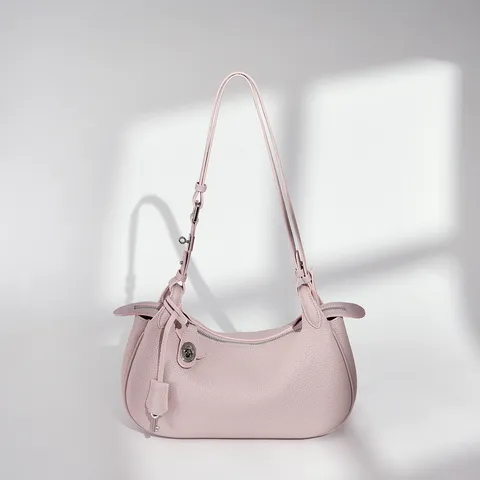 Women Genuine Leather Shoulder Bag Commuter Crescent Hobo Bag Top Layer Cowhide Elegant Daily Handbag With Lock