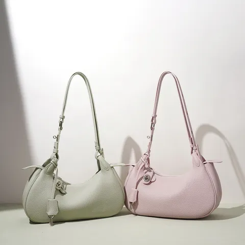 Women Genuine Leather Shoulder Bag Commuter Crescent Hobo Bag Top Layer Cowhide Elegant Daily Handbag With Lock