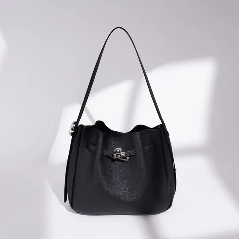 Genuine Leather Shoulder Bag Retro Bucket Bag Versatile Crossbody Bag Commuter Top Handle Bag For Women