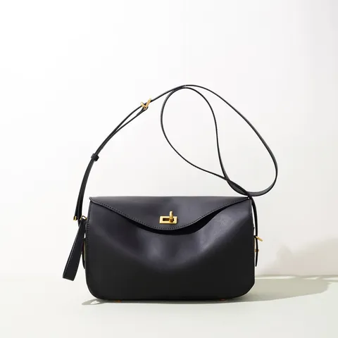Minimalist Top Layer Cowhide Leather Women Shoulder Bag Elegant Commuting Crossbody Bag Solid Color Casual Handbag