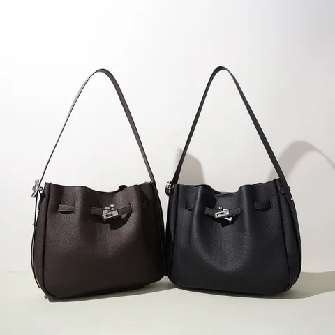 Genuine Leather Shoulder Bag Retro Bucket Bag Versatile Crossbody Bag Commuter Top Handle Bag For Women