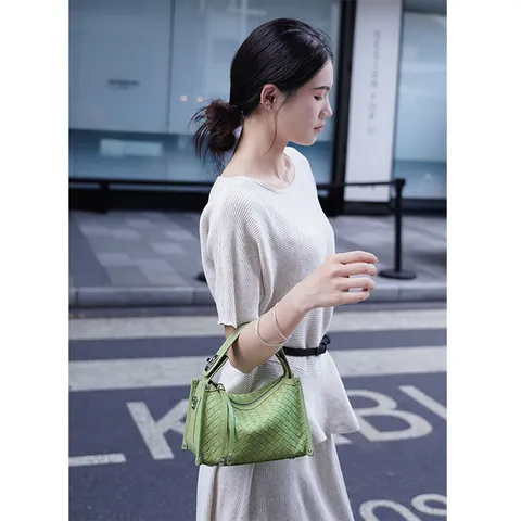 Genuine Leather Woven Shoulder Bag Women Luxury Designer Handbag Casual Daily Commuter Top Handle Crossbody Bag