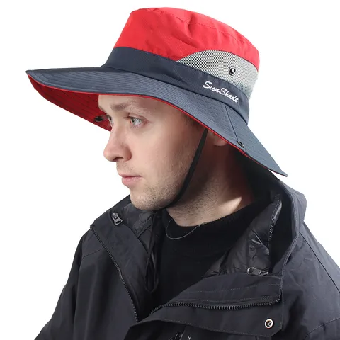 Kinder Erwachsene Sonnenschutz Fischerhut Breite Krempe Atmungsaktives Mesh Outdoor Wandern Angeln Kappe