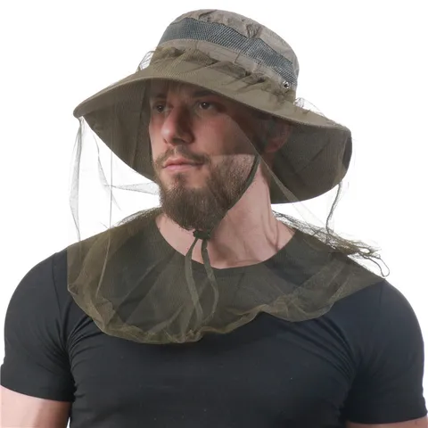 Outdoor Sonnenschutz Fischerhut Mit Moskitonetz Atmungsaktiv Polyester Sommer Wandern Angeln Kappe Für Herren Damen