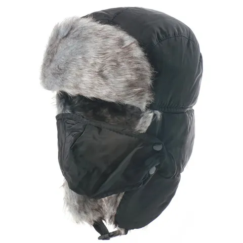 Winter Thermische Trapper Mütze Winddicht Ushanka Bomber Mütze Mit Kunstpelz Ohrenklappen Gesichtsmaske