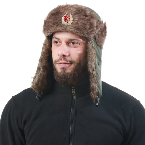 Winter Warme Trapper Mütze Winddichte Ushanka Bomber Mütze Mit Abzeichen Ohrklappe Outdoor Skikappe Für Männer Frauen