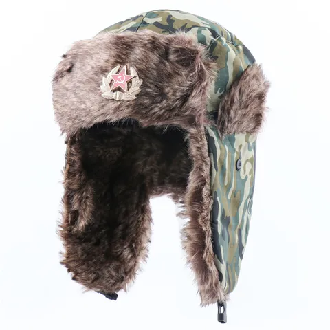 Unisex Camouflage Ushanka Hut Winter Warm Winddicht Trapper Hut Ohrenklappen Bomber Hut Militärischer Stil Schnee Hut