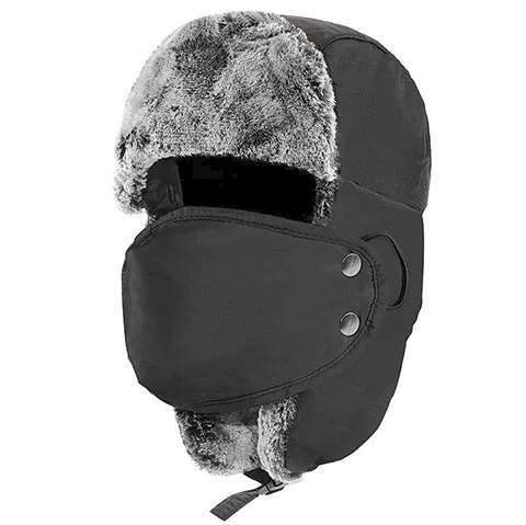 Winter Warme Trapper Mütze Winddichte Ushanka Bomber Mütze Mit Kunstpelz Ohrenklappen Und Winddichter Maske Für Herren Damen Skifahren