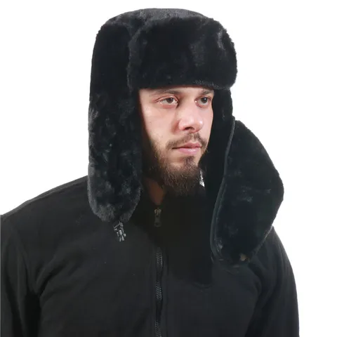 Unisex Kunstkaninchenfell Trapper Mütze Verdickte Warme Ohrenklappen Bomber Mütze Winter Winddicht Kaltes Wetter Russische Schneemütze