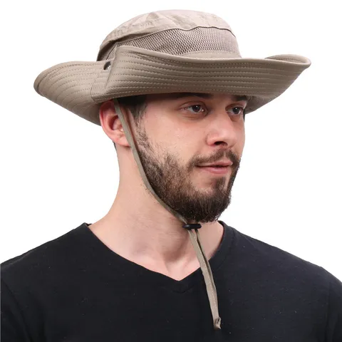 Unisex Outdoor Sonnenschutz Fischerhut Breite Krempe Atmungsaktives Mesh Sommer Wandern Angeln Kappe Casual Reisehut