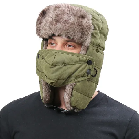 Winter Warme Trapper Mütze Winddichte Ski Kappe Verdickte Kunstfell Ohrklappe Bomber Mütze Mit Katzenstickerei Unisex