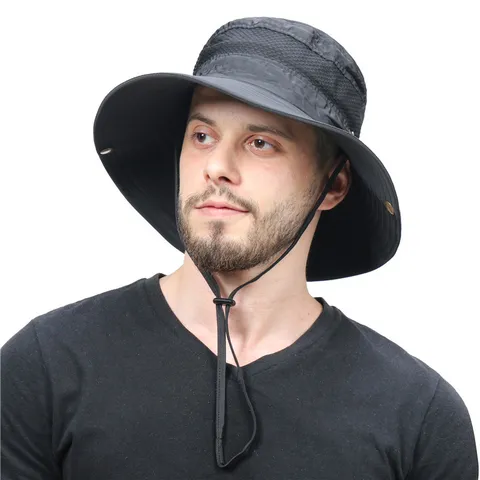 Unisex Outdoor Sonnenschutz Polyester Bucket Hat Schnelltrocknend Atmungsaktiv Mesh Breite Krempe Sommer Angelhut