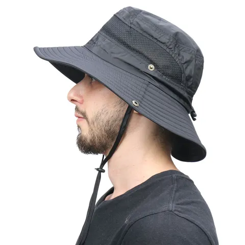Unisex Outdoor Sonnenschutz Polyester Bucket Hat Schnelltrocknend Atmungsaktiv Mesh Breite Krempe Sommer Angelhut