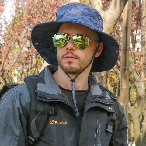 Unisex Polyester Camouflage Fischerhut Outdoor Sonnenschutz Angeln Kappe Breite Krempe Sommer Wandern Hut Casual Reise Kappe