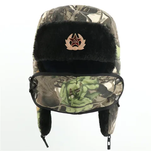 Winter Warme Camouflage Trapper Bomber Mütze Kunstpelz Ohrenklappe Winddicht Kaltes Wetter Schneekappe