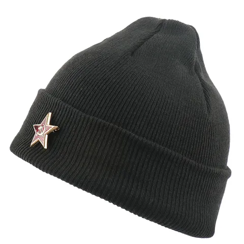 Unisex Winter Warme Strickmütze Mit Sowjetischen Roten Stern Hammer Und Sichel Metallabzeichen Hip Hop Casual Tägliche Mütze