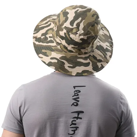 Herren Outdoor Camouflage Fischerhut Breite Krempe Sonnenschutz Wandern Angeln Kappe Baumwolle
