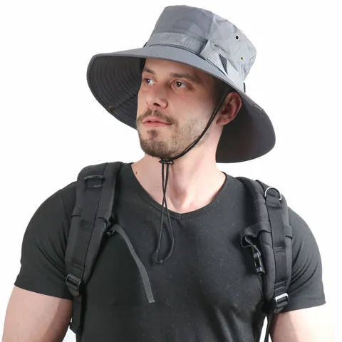 Herren Sommer Sonnenschutz Anglerhut Atmungsaktiv Outdoor Angelmütze Breite Krempe Faltbar Einfarbig Polyester Hut