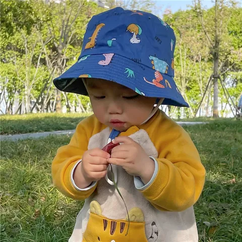 Kinder Outdoor Sonnenschutz Bucket Hat Niedlicher Cartoon Dinosaurier Print Atmungsaktiver Sommer Strand Fischerhut Für Kinder