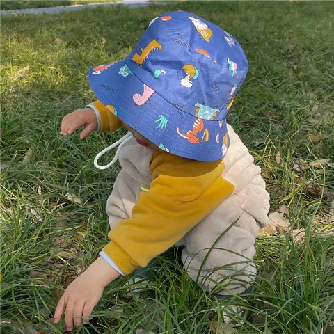 Kinder Outdoor Sonnenschutz Bucket Hat Niedlicher Cartoon Dinosaurier Print Atmungsaktiver Sommer Strand Fischerhut Für Kinder