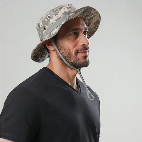 Unisex Camouflage Bucket Hat Baumwolle Kurze Krempe Sonnenschutz Outdoor Wandern Angeln Kappe Mode Freizeitkappe