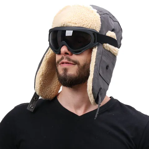 Unisex Winter Bombermütze Verdickte Warm Ohrenklappe Ushanka Mütze Mit Winddichten Goggles Outdoor Skifahren Trapper Cap