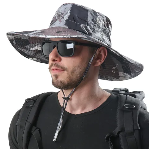 Unisex Outdoor Camouflage Bucket Hat Waterproof Sun Protection Wide Brim Hiking Fishing Cap