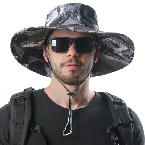 Unisex Outdoor Camouflage Bucket Hat Waterproof Sun Protection Wide Brim Hiking Fishing Cap