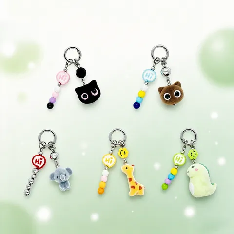 Cute Flocked Animal Beaded Phone Charm Ins Style Acrylic Beads Bag Keychain Accessory For Women Girls Gift