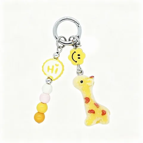 Cute Flocked Animal Beaded Phone Charm Ins Style Acrylic Beads Bag Keychain Accessory For Women Girls Gift